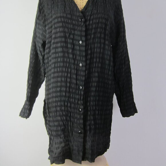 Klis Collection Women S Black 3/4 Sleeve 100% Silk Pucker  Tunic Shirt V Neck - Picture 9 of 10
